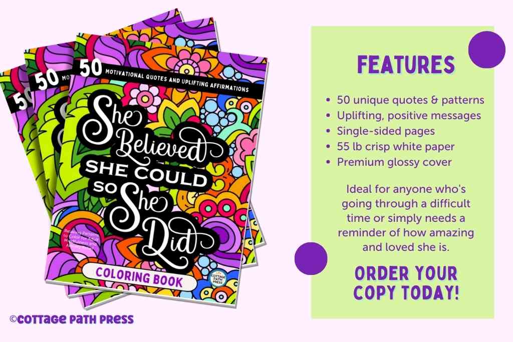 inspirational quotes coloring book for women by cottage path press